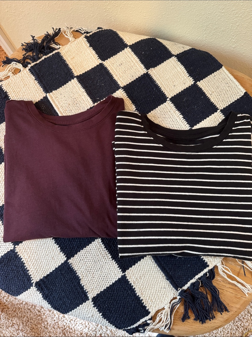 2 Old Navy Women's Short Sleeve BesTee Shirts - stripe & maroon